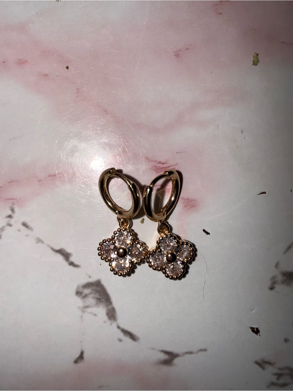 Source Unknown Gold Floral Crystal Drop Hoop Earrings - Picture 3 of 4